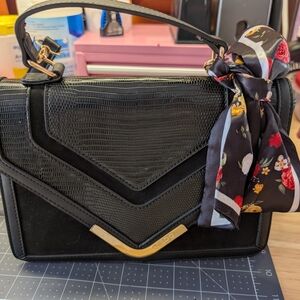 Aldo Black Shoulder Bag with Floral Scarf